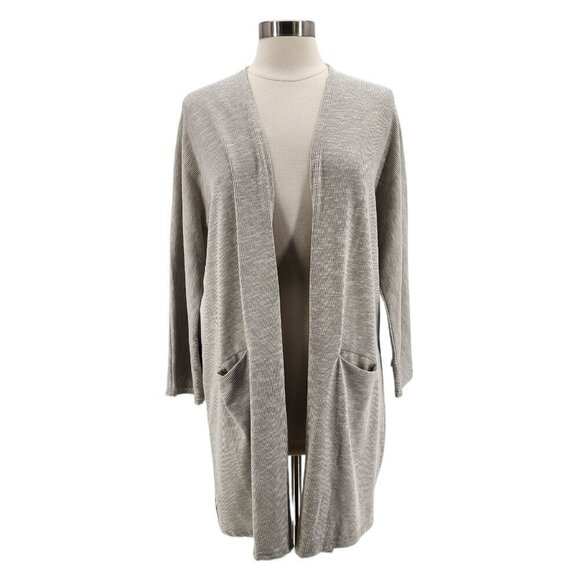 NWT Donni. Striped Gray Ivory Duster Cardigan Womens One Size - Picture 1 of 11